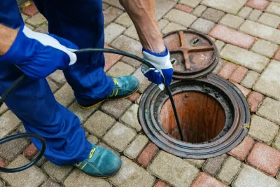 Plumber cleaning an outdoor sewer drain in Lehigh Acres
