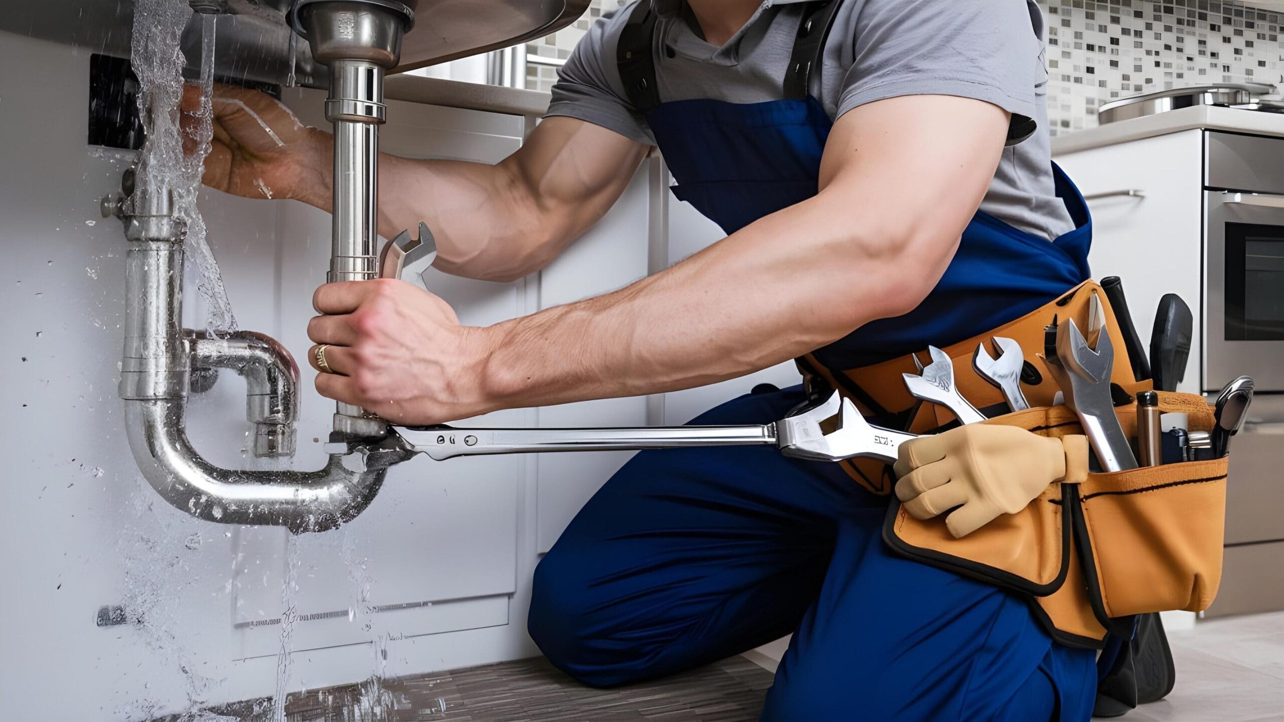 Plumber tightening a residential plumbing pipe in Lehigh Acres
